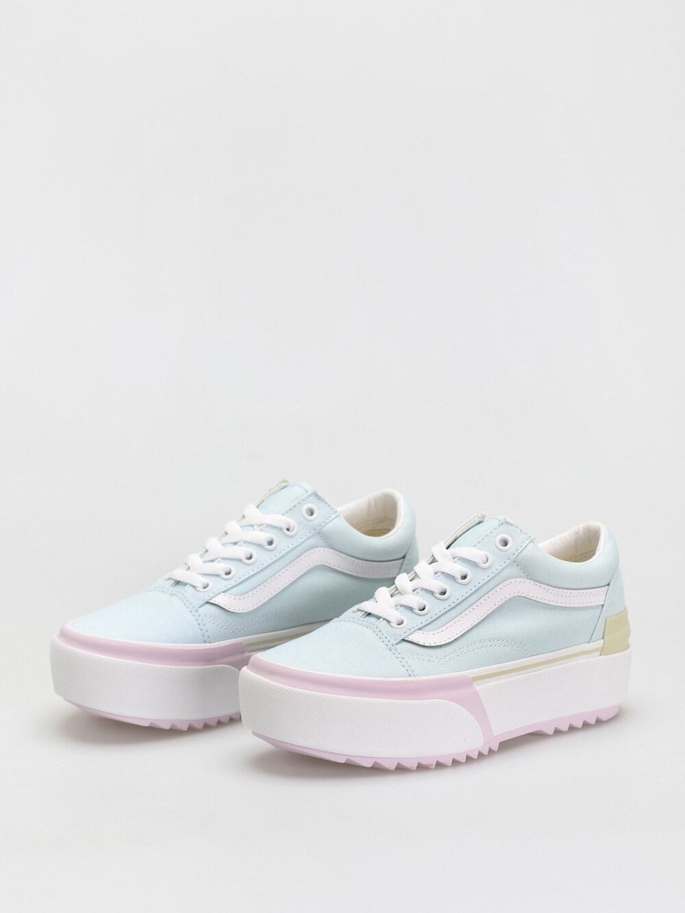 VANS WOMEN'S 10 OLD SKOOL STACKED PLATFORM BLUE WHITE PINK NIB